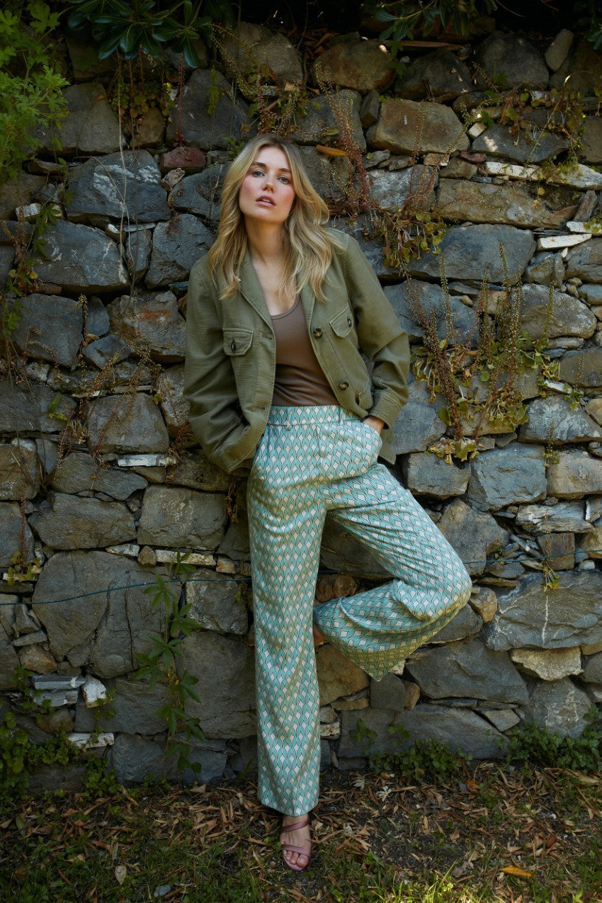 New York Cozy Straight Damen Chino Jogger Hose im Modal mit geometrischem Muster Straight Fit