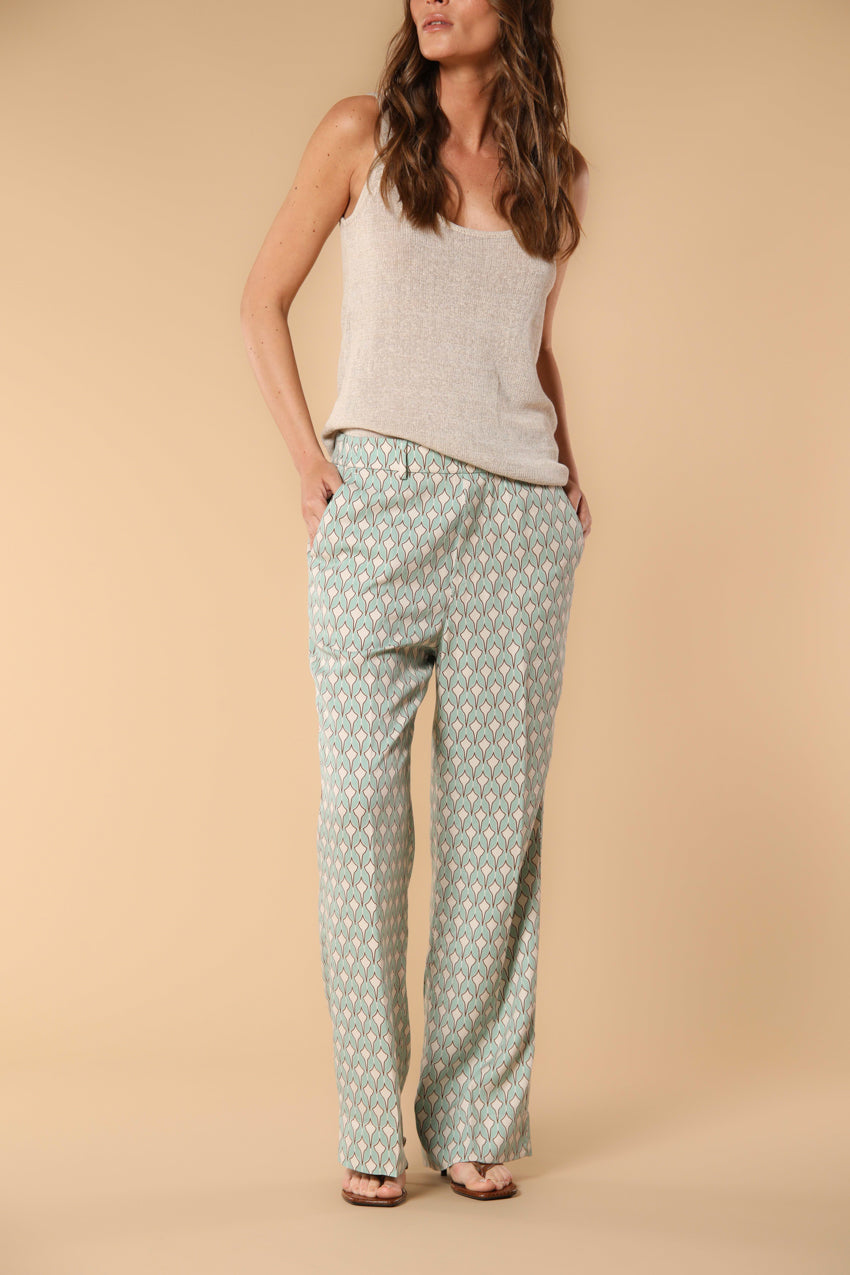 New York Cozy Straight Damen Chino Jogger Hose im Modal mit geometrischem Muster Straight Fit