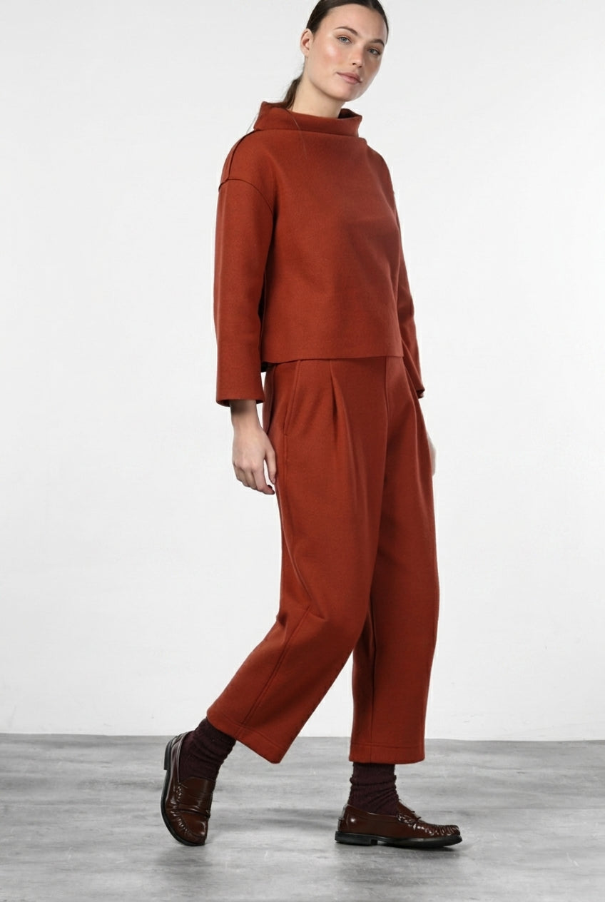 Baloon pantalone chino donna in panno di lana balloon fit