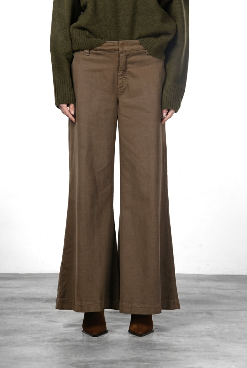 New York Palazzo pantalone chino donna in gabardina wide leg