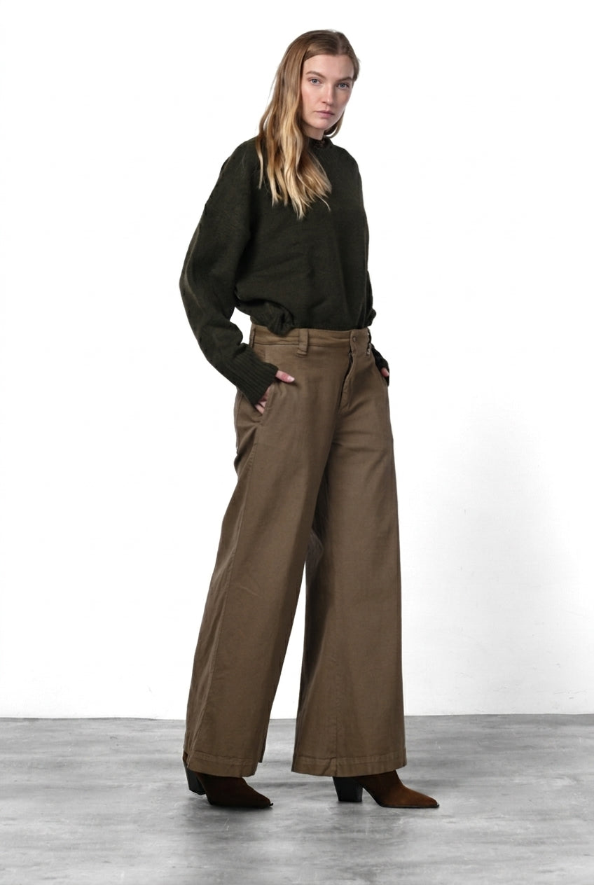 New York Palazzo pantalone chino donna in gabardina wide leg
