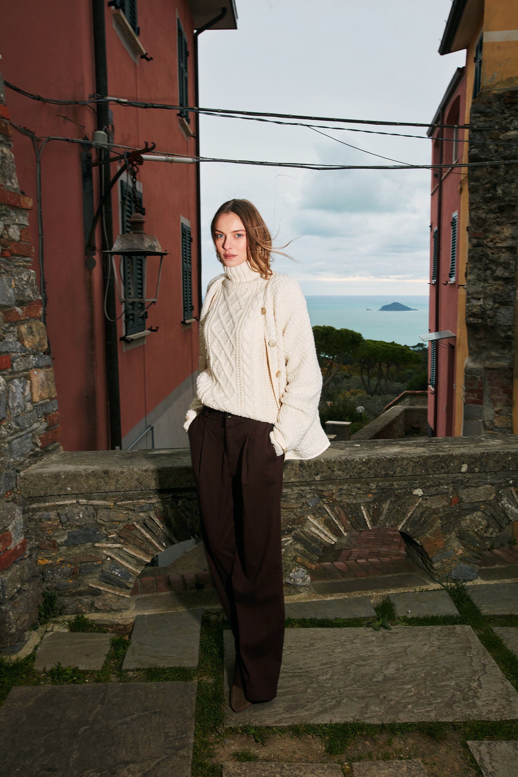 New York Wide Pinces Damen-Chinohose aus Baumwolle-Kaschmir wide leg fit