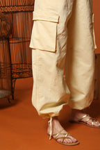 Francis Damen Cargo Jogger Hose aus Baumwoll-Leinen Twill Wide Leg