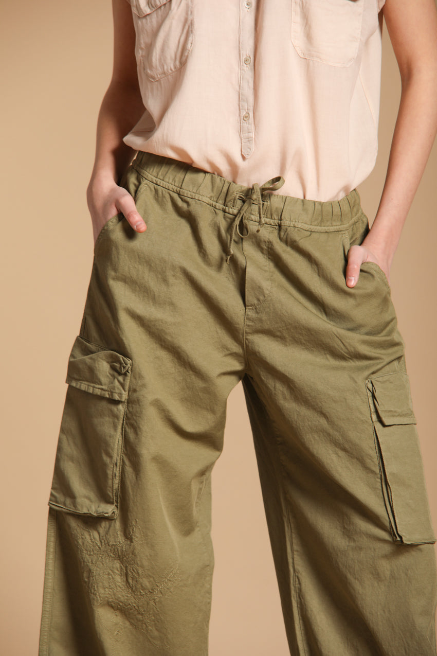 Francis Damen Cargo Jogger Hose aus Baumwoll-Leinen Twill Wide Leg 