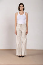 New York Studio pantalón chino mujer en twill de algodón y lino straight fit