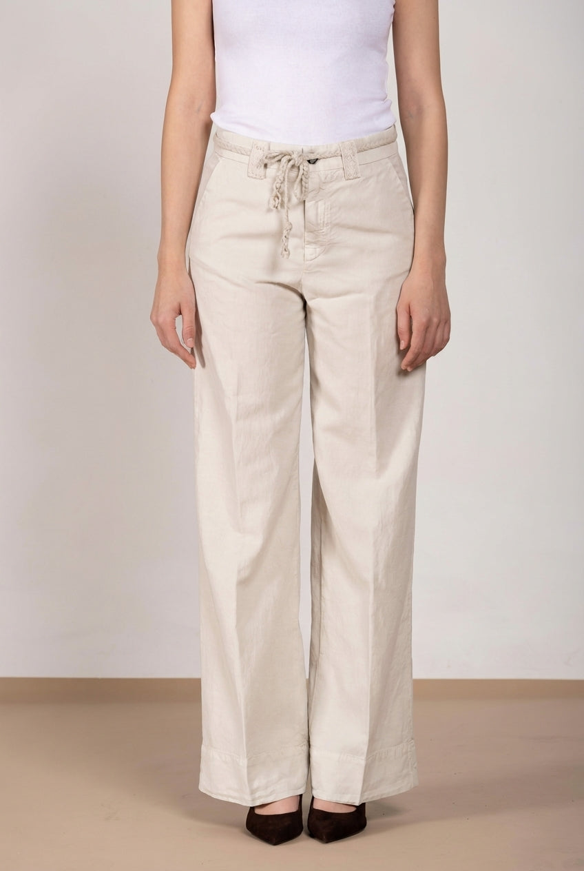 New York Studio pantalone chino donna in twill di cotone e lino straight fit