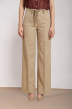New York Studio pantalón chino mujer en twill de algodón y lino straight fit