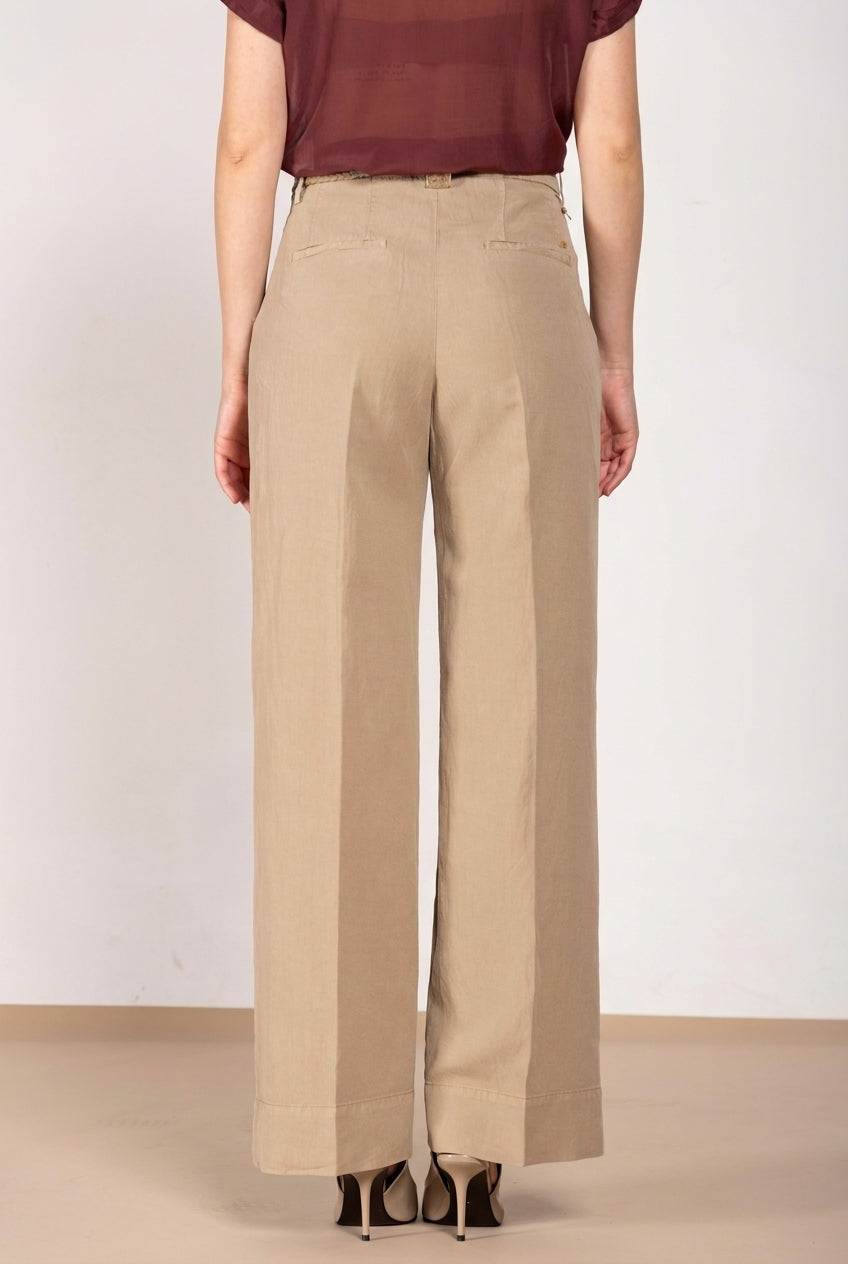 New York Studio pantalón chino mujer en twill de algodón y lino straight fit