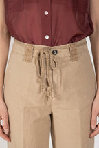 New York Studio pantalón chino mujer en twill de algodón y lino straight fit