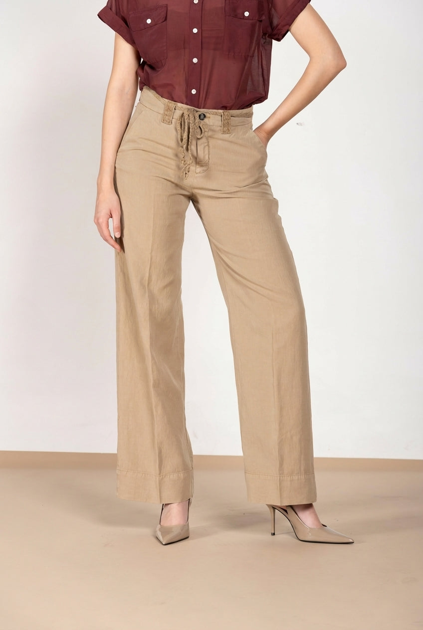 New York Studio pantalón chino mujer en twill de algodón y lino straight fit