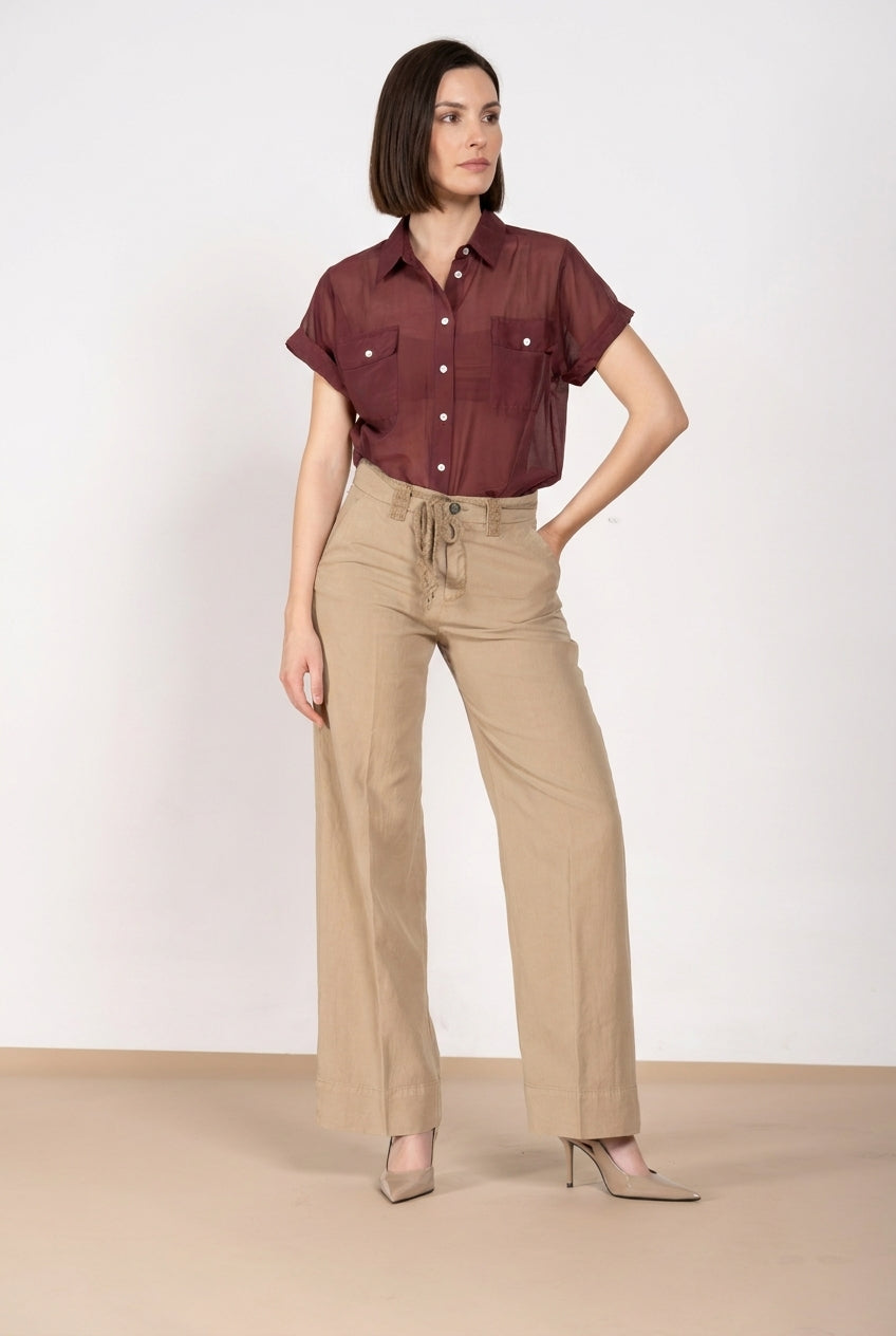 New York Studio pantalone chino donna in twill di cotone e lino straight fit