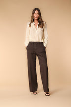 New York Studio Damen Chino Hose aus Baumwoll-Leinen-Twill Wide Leg