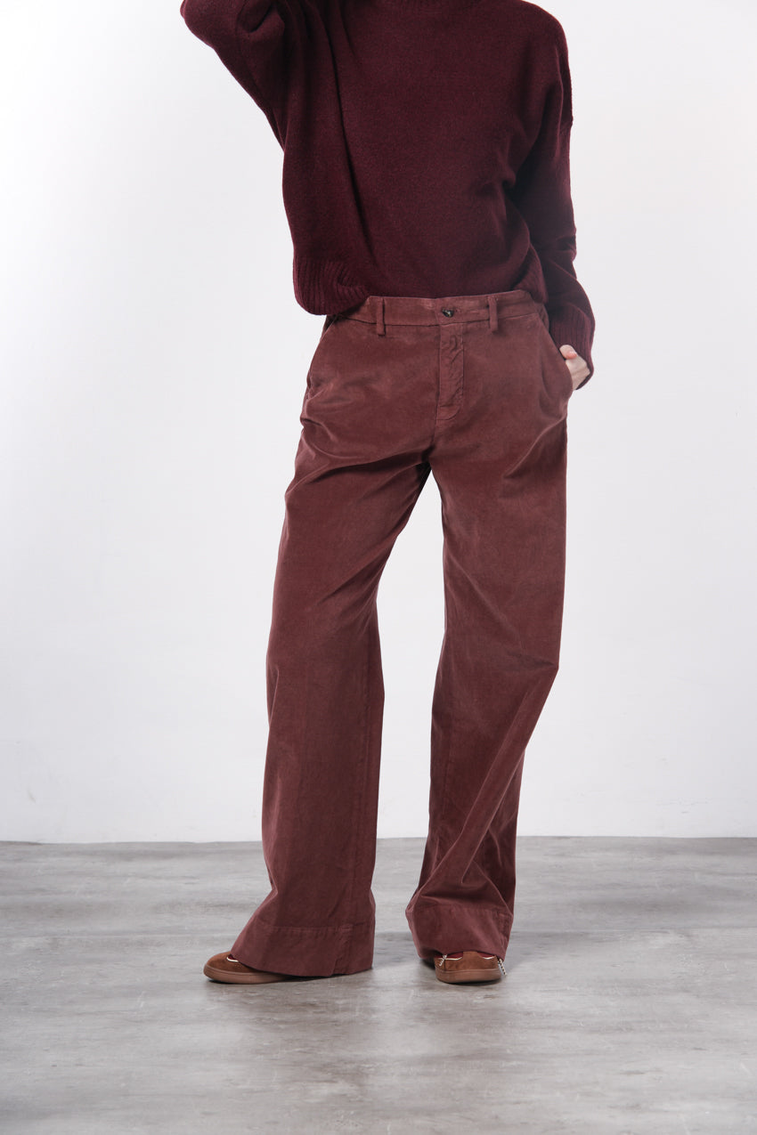 New York Studio pantalone chino donna in velluto liscio straight fit
