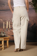 New York Studio Damen Cargo Hose in gestreiftem Panama-Baumwollstoff wide leg