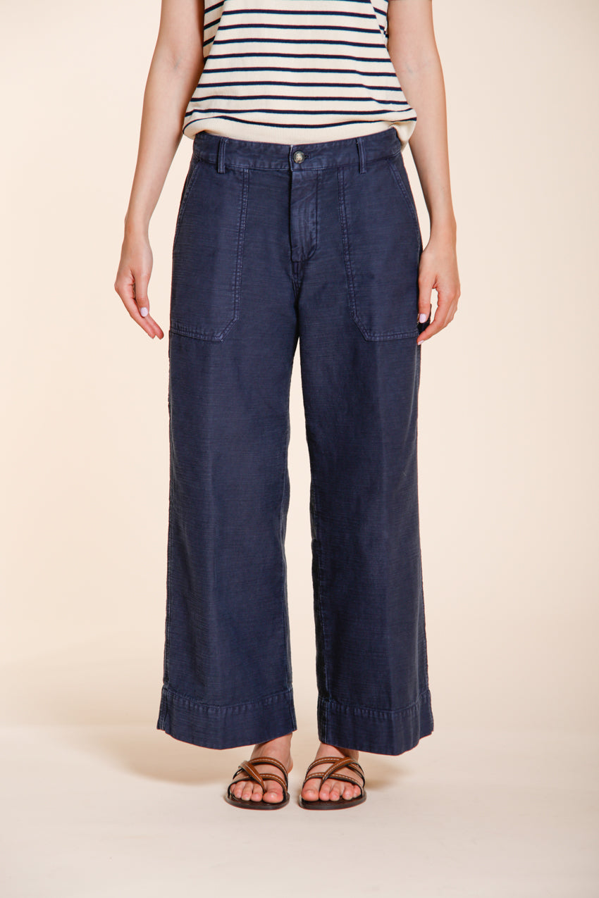 Dallas Wide pantalon cargo femme en cotton flammé straight fit