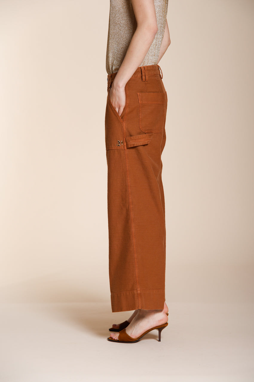 Dallas Wide pantalone cargo donna in cotone fiammato straight fit