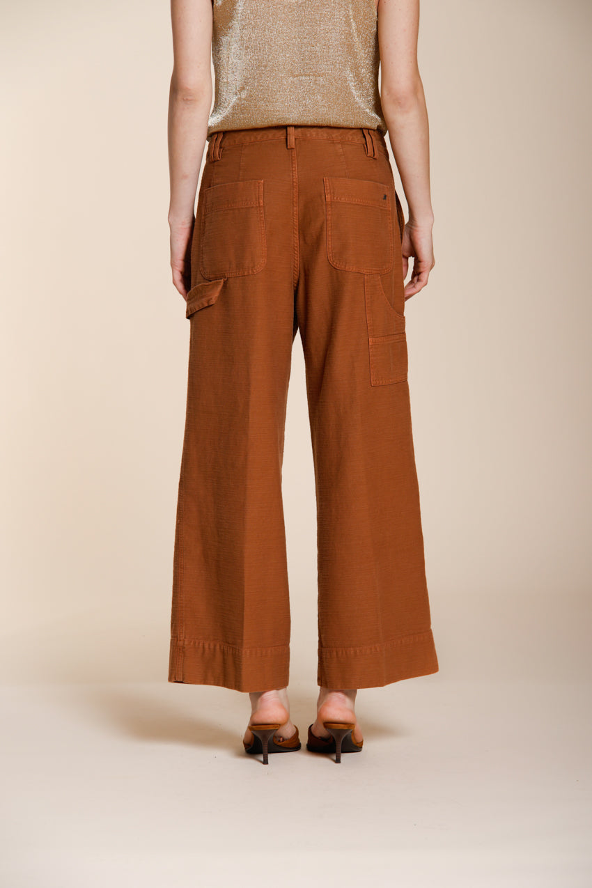 Dallas Wide pantalone cargo donna in cotone fiammato straight fit