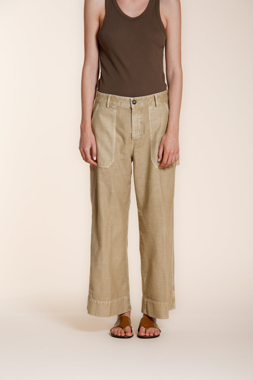 Dallas Wide pantalon cargo femme en coton flammé straight fit
