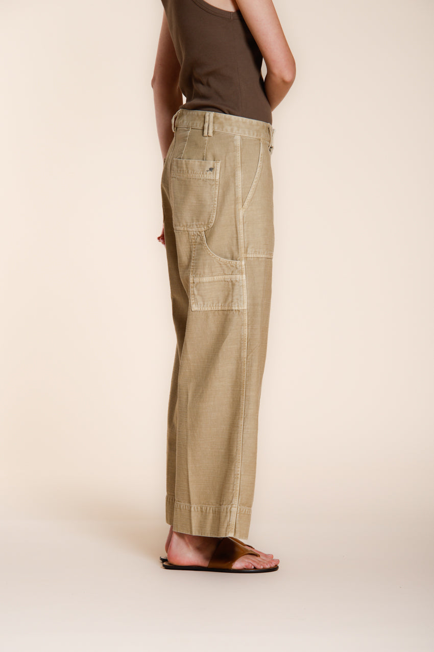 Dallas Wide pantalone cargo donna in cotone fiammato straight fit