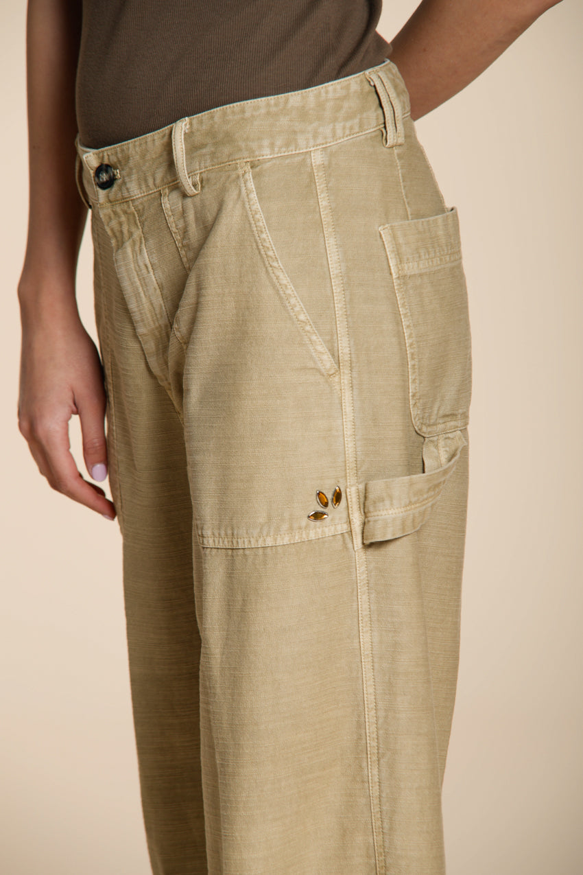 Dallas Wide pantalon cargo femme en coton flammé straight fit