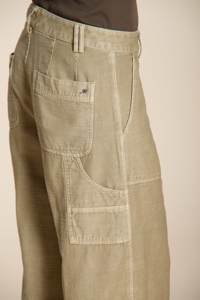 Dallas Wide pantalon cargo femme en coton flammé straight fit
