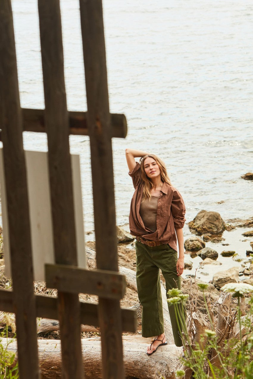 Dallas Wide pantalone cargo donna in cotone fiammato straight fit