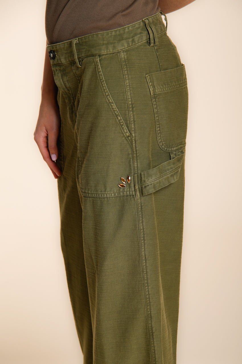 Dallas Wide pantalone cargo donna in cotone fiammato straight fit