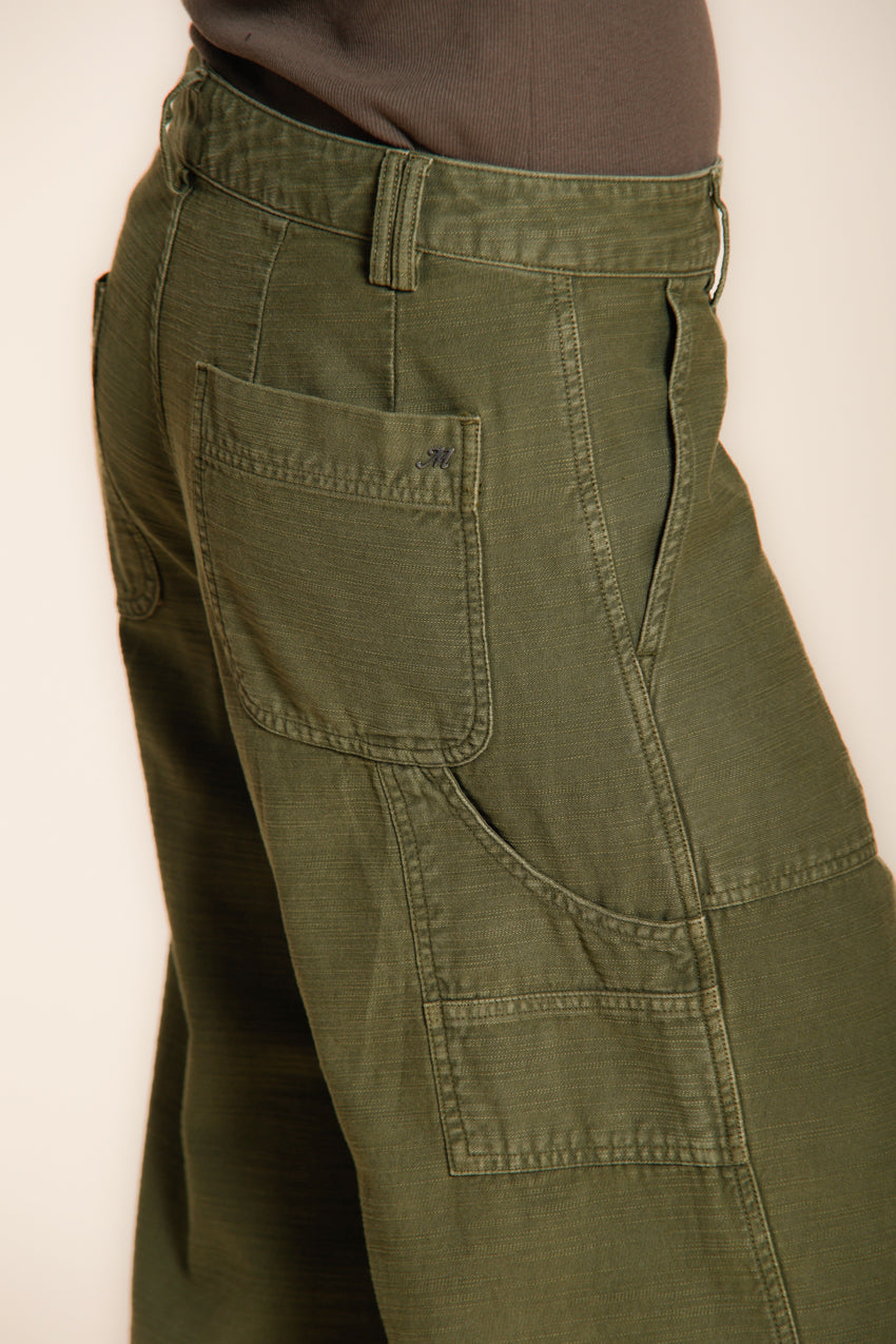 Dallas Wide pantalone cargo donna in cotone fiammato straight fit