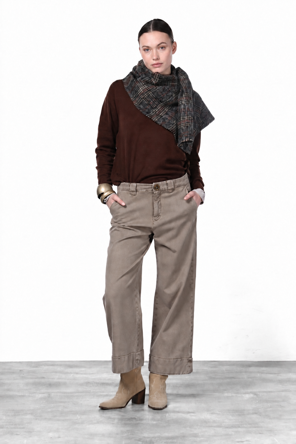 New York Studio Crop pantalone chino donna in twill stretch straight fit