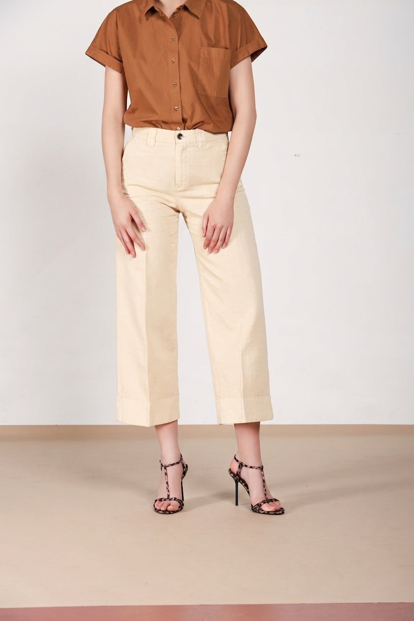 New York Studio Cropped pantalón chino mujer en lino y algodón straight fit