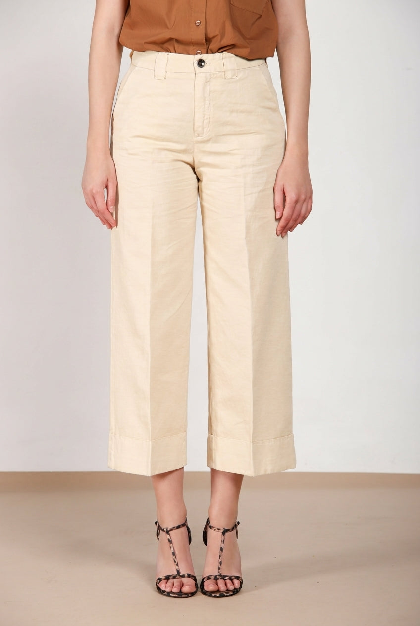 New York Studio Cropped pantalón chino mujer en lino y algodón straight fit