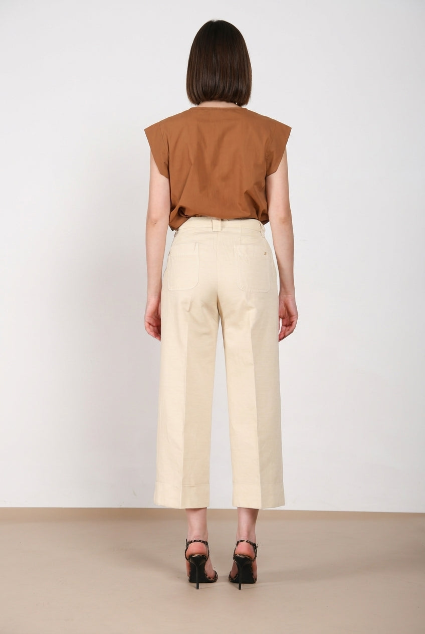 New York Studio Cropped pantalón chino mujer en lino y algodón straight fit