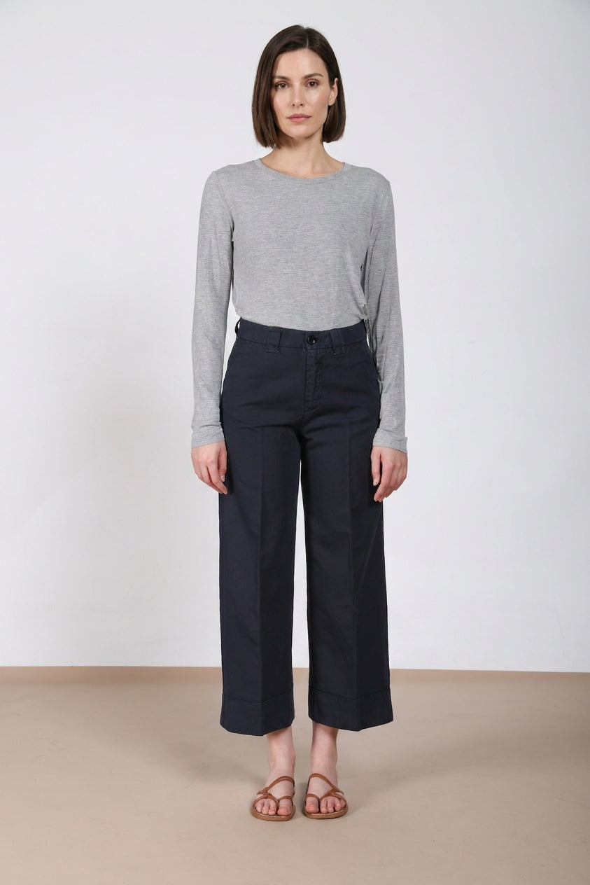 New York Studio Cropped pantalón chino mujer de lino y algodón straight fit