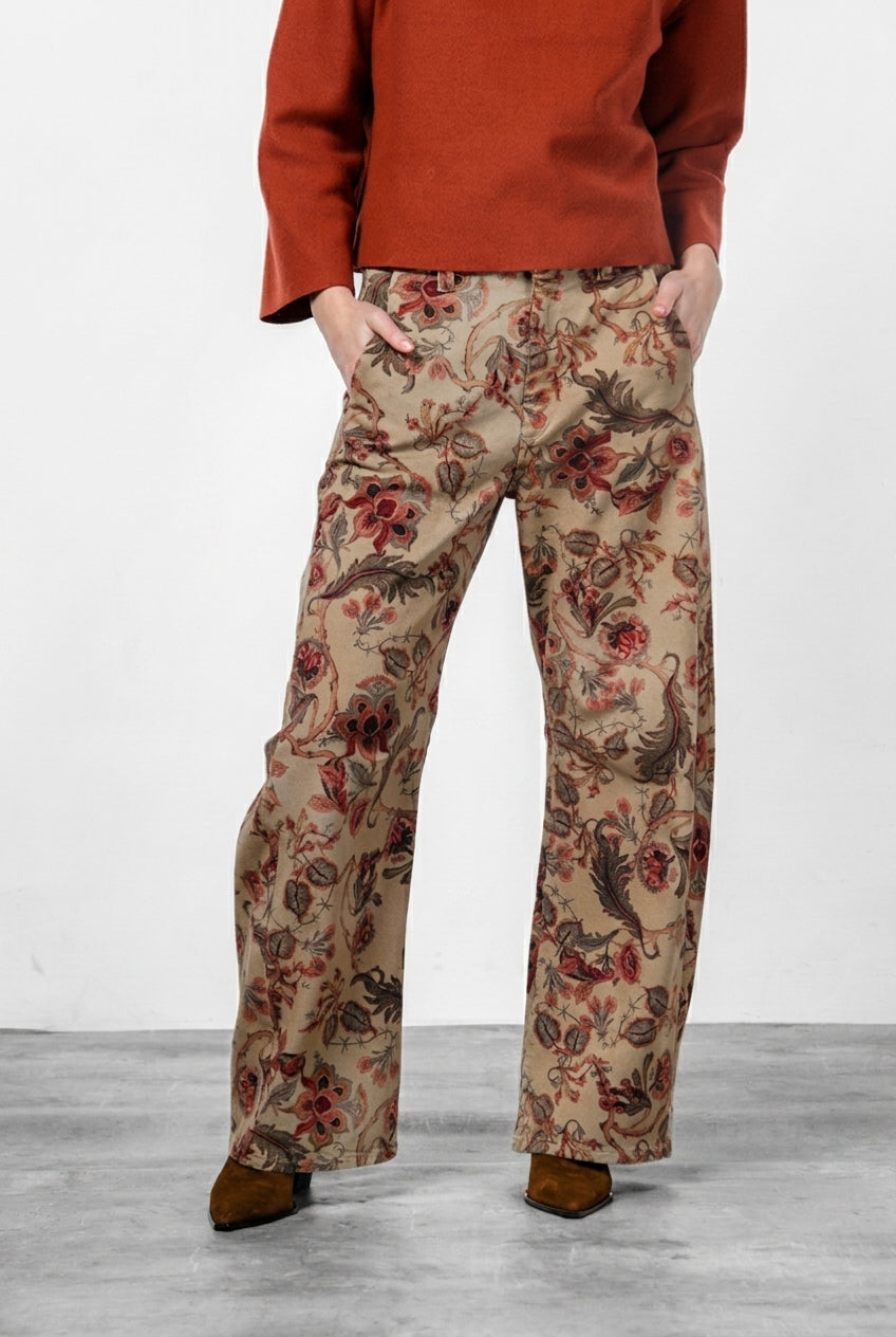 Vivienne City pantalone chino donna in bull fantasia a fiori grandi balloon fit