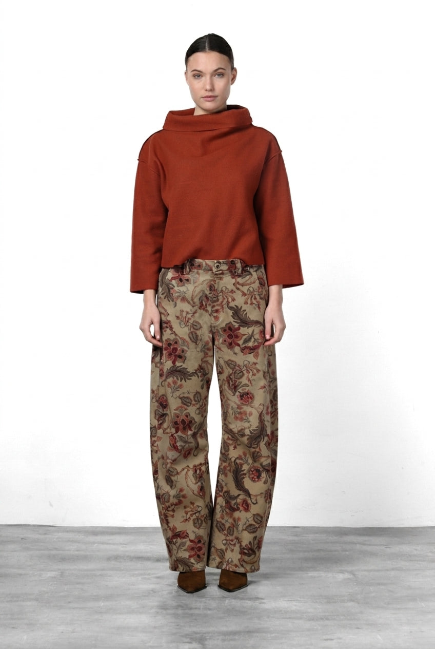 Vivienne City pantalone chino donna in bull fantasia a fiori grandi balloon fit