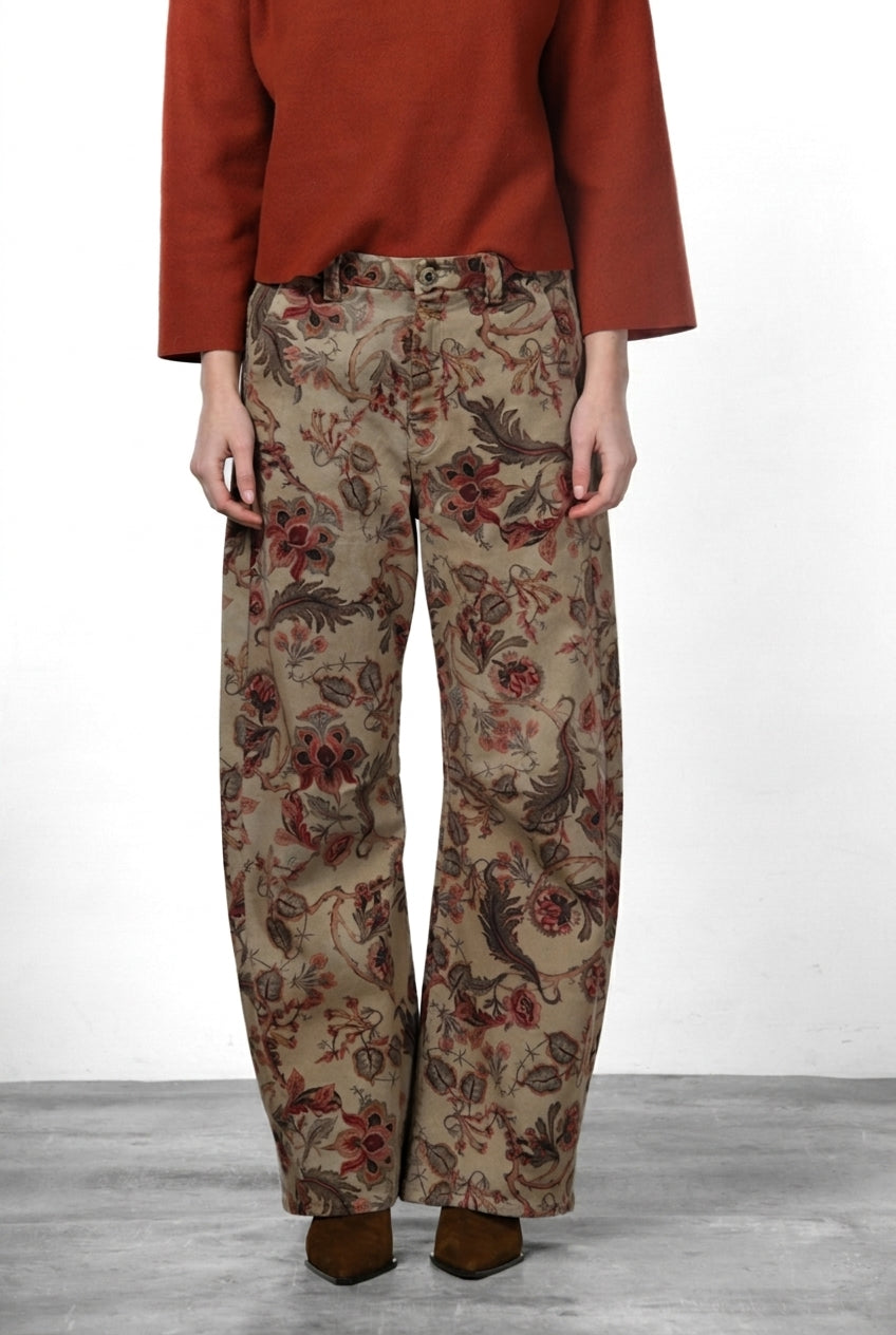 Vivienne City pantalone chino donna in bull fantasia a fiori grandi balloon fit