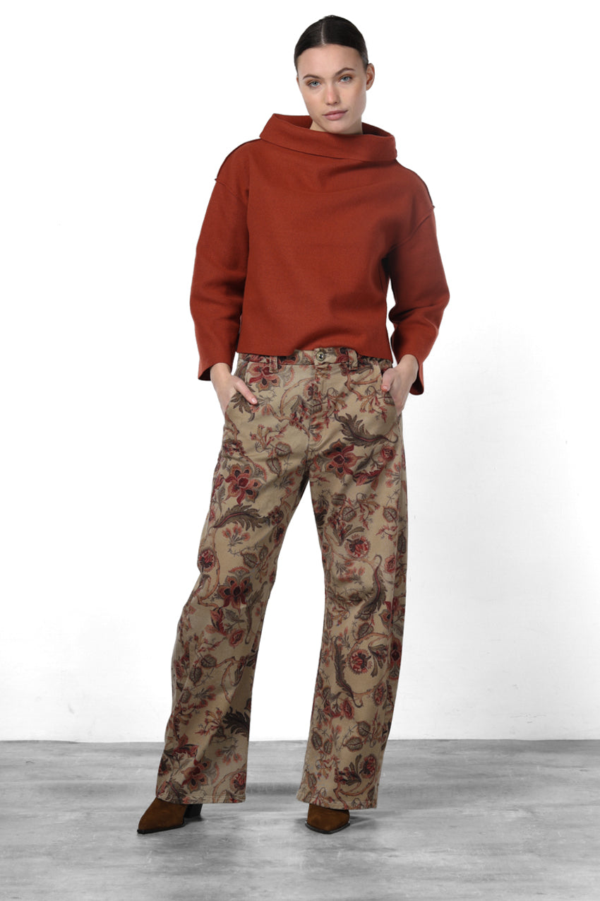 Vivienne City pantalone chino donna in bull fantasia a fiori grandi balloon fit