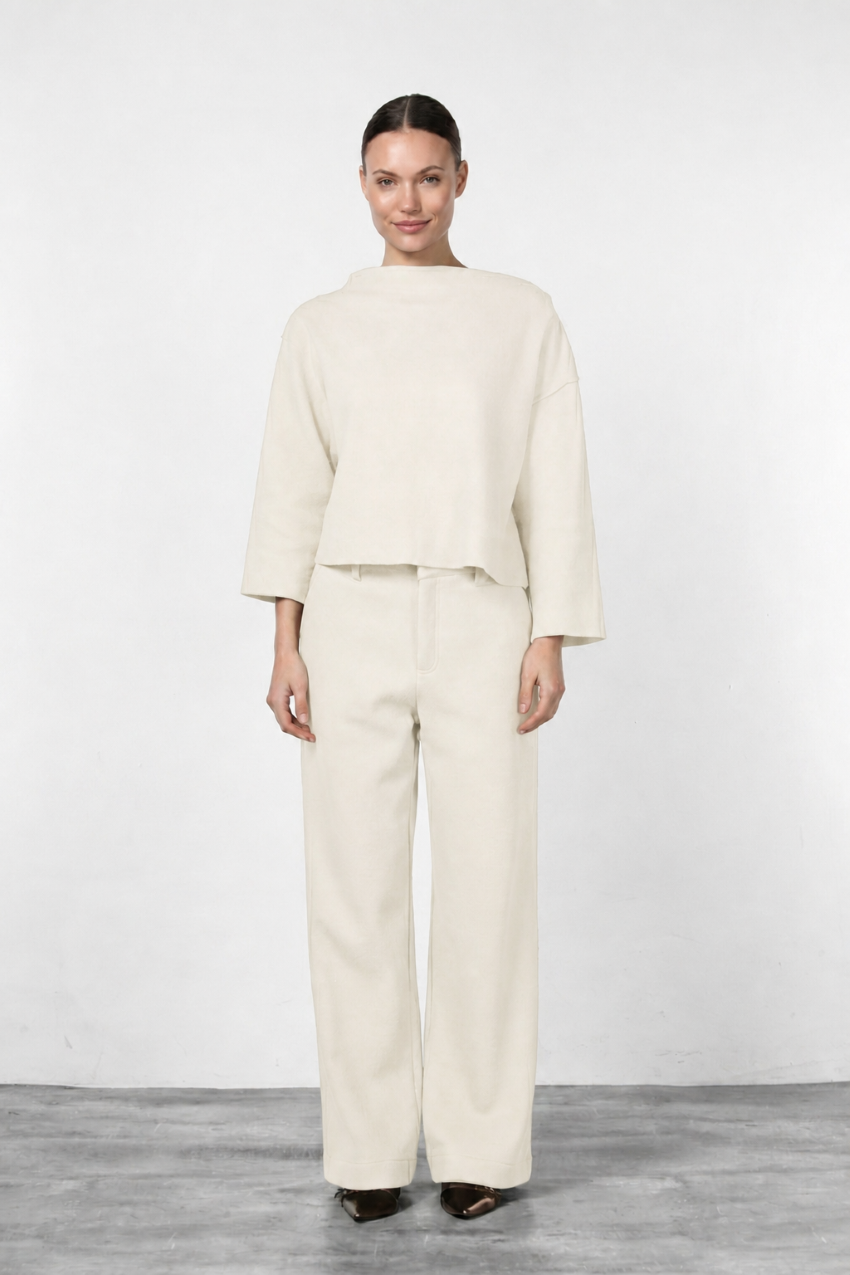 New York Wide pantalone chino donna in panno di lana wide leg