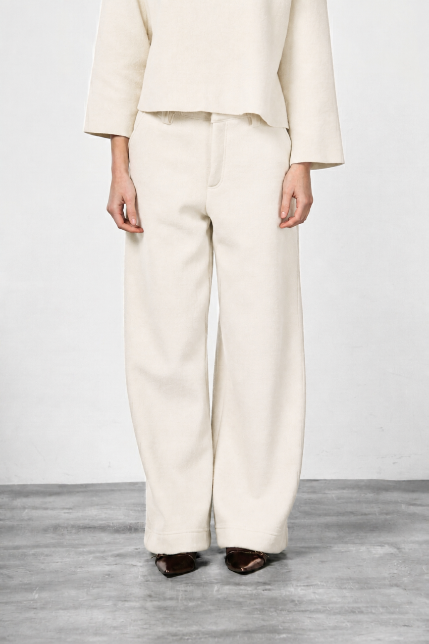 New York Wide pantalone chino donna in panno di lana wide leg