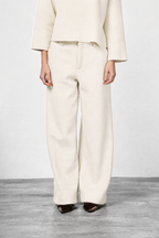 New York Wide pantalone chino donna in panno di lana wide leg