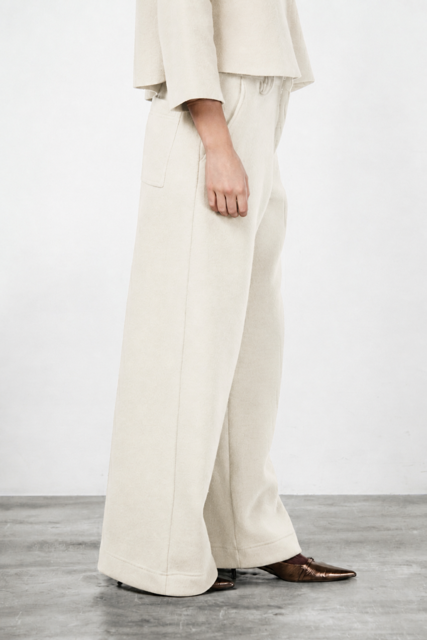 New York Wide pantalone chino donna in panno di lana wide leg