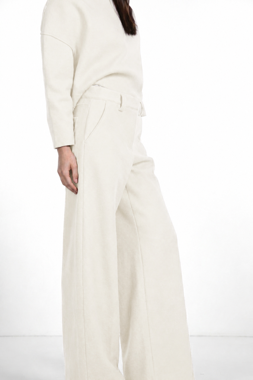 New York Wide pantalone chino donna in panno di lana wide leg