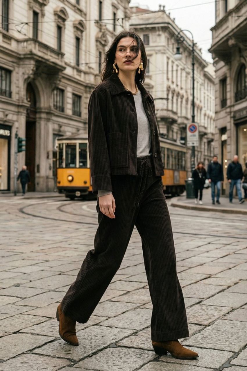 New York Studio Elax women’s chino pants in wide-wale velvet with straight fit