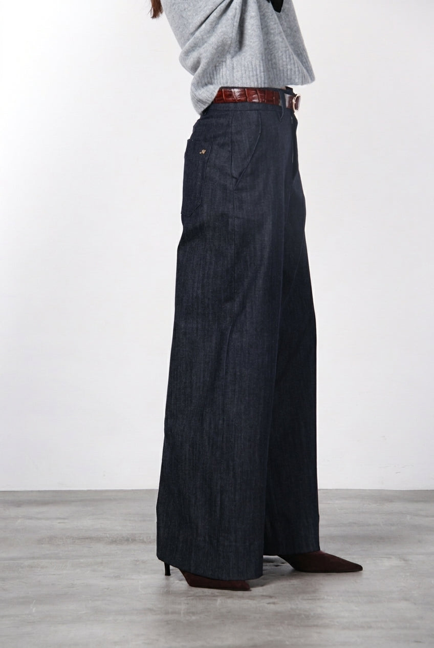 New York Wide pantalone chino 5 tasche donna in denim stretch wide leg