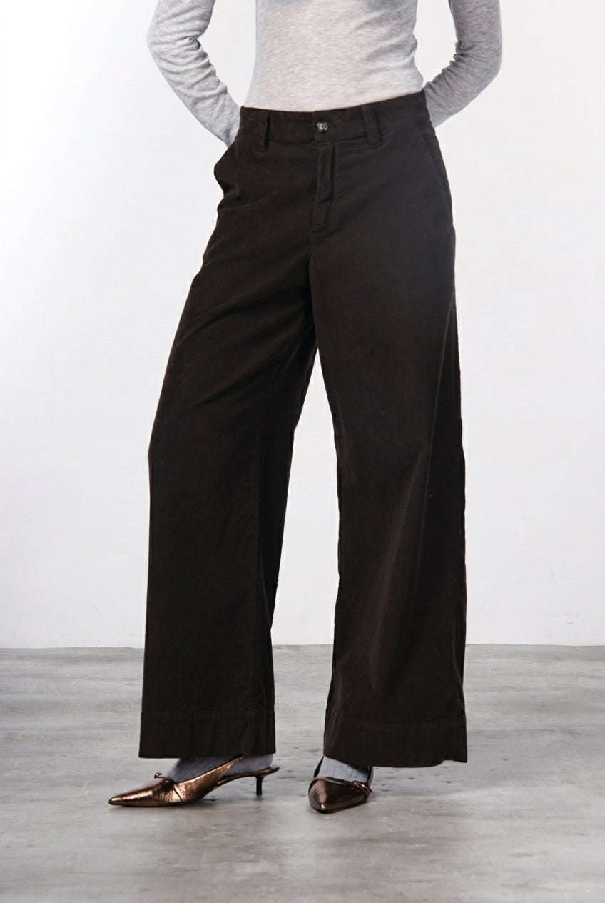 Pantalon chino New York Wide femme en velours côtelé 500 raies, wide leg