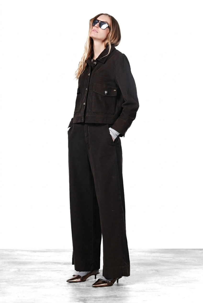 Pantalon chino New York Wide femme en velours côtelé 500 raies, wide leg