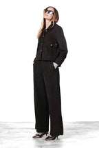 Pantalon chino New York Wide femme en velours côtelé 500 raies, wide leg