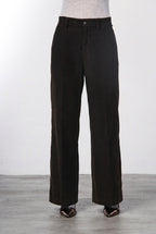 Pantalon chino New York Wide femme en velours côtelé 500 raies, wide leg