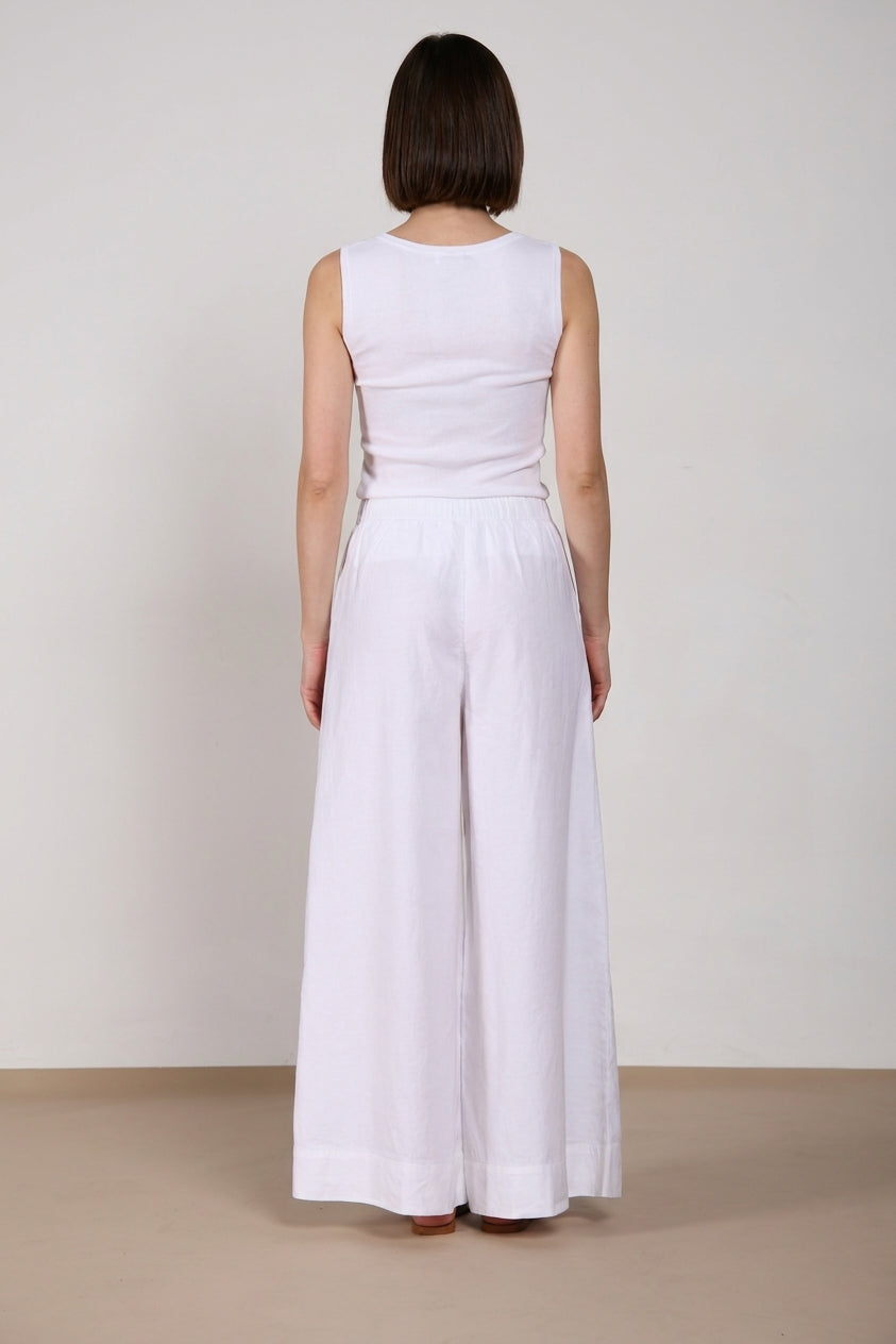Portofino pantalone chino jogger donna in tela di lino e cotone leggero wide leg