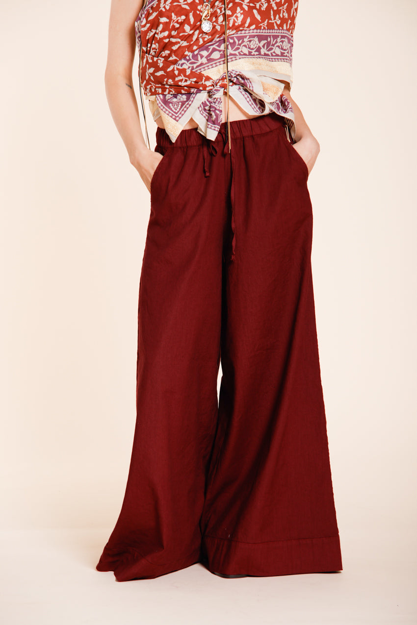 Portofino pantalone chino jogger donna in tela di lino e cotone leggero wide leg